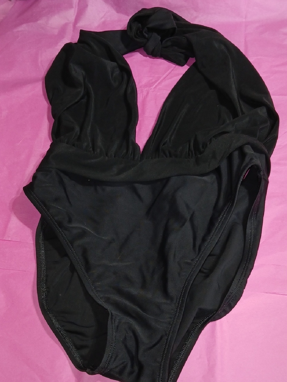 Anne Klein Black Bandeau Swimsuit with Halter Tie